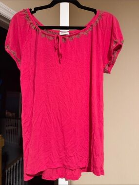 DKNY Bright Pink Scoop-Neck Tunic with Embroidered Trim